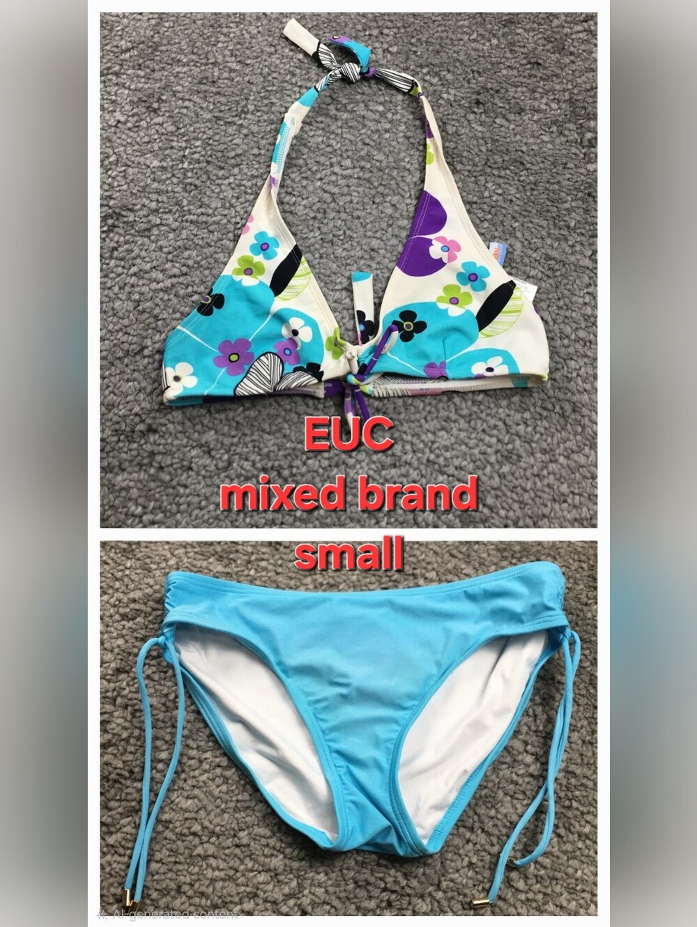 EUC Floral Blue Halter-top Bikini